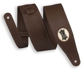 Levy's Leathers M17VGN-DBR Unisex-Erwachsene Gepolstertes veganes Lederband mit Levy's Logo auf Hanf-Hintergrund, 6,3 cm Gitarrengurt, Dunkelbraun, 2.5