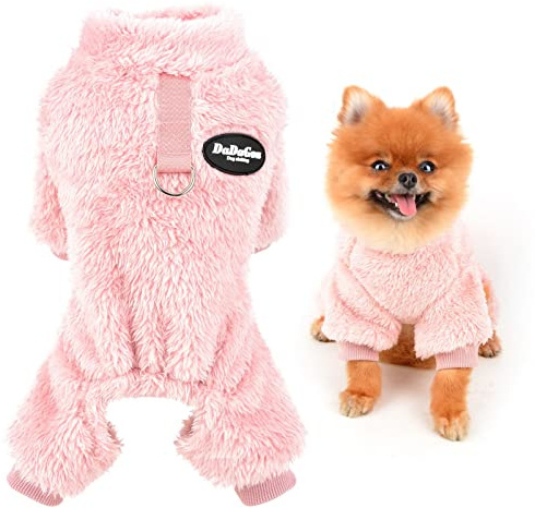 SMALLLEE_LUCKY_STORE Pet Thick Sherpa Fleece Pyjamas Pjs Jammies with D-ring for Small Dogs Cats Puppy Jumper Pajamas Jumpsuit Soft Coat Yorkie Chihuahua Warm Winter Clothes,Pink,L | Thick Sherpa Fleece, D-Ring Lead Use, Ribbing Trim, Indoor Sleep, Winter Short Walk, Chihuahua, Yorkie, Warm Puppy Jumpsuit