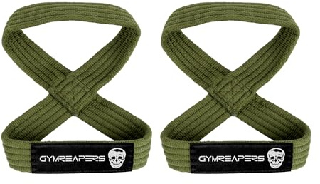 Gymreapers Figure 8 Lifting Straps for Deadlift, Powerlifting, Strongman, & Cross Training Strong Weightlifting Wrist Straps for Men, Women (OD Green, Medium)