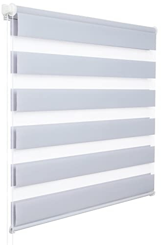 WOLTU Doppelrollo Klemmfix ohne Bohren Grau B80 x H120 cm, Duo Rollo lichtdurchlässig Fensterrollo für innen verdunkelnd, Zebrarollo mit Kettenzug - Seitenzugrollo für Fenster und Tür