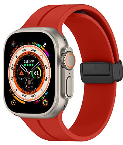 DMVEIMAL Magnet Armband für Apple Watch Armband 45mm 44mm 49mm 42mm 40mm 41mm 38mm Herren/Damen,Weich Silikon Sport Band für Apfelband iWatch Series 9/8/7/6/5/4/3/SE/Ultra/2 49mm,Rot