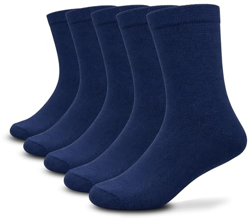 bisoo Calcetines Azul Marino Colegio - SET de 5 Pares de Calcetines Escolares Altos de Algodon para Niño, Niña - Colegio, Uniforme Escolar - Talla 28-31 (Azul Marino)