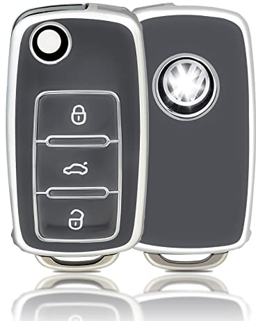 OFFCURVE Schlüsselhülle für VW Golf 4/5/6 Polo Passat B7 Skoda Fabia Seat | TPU Autoschlüssel hülle für VW 3-Tasten Klappschlüssel. Kompatibel mit Polo 4/5/6R/6C, Jetta VI, Skoda Octavia, Seat Ibiza 6J