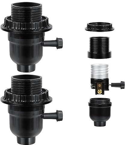 TOYMIS E26 Lamp Socket, 2 Set Medium Base with On/Off Switch, Phenolic Material, Black, for Table Lamp, Floor Lamp Repair