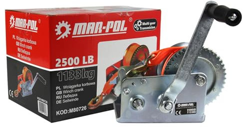 Verricello Paranco Argano Manuale a Manovella 1133 Kg | Fune 10m Spessore 50 mm | Gancio di Chiusura | Meccanismo di Sicurezza