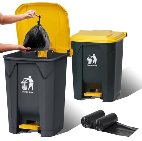 MMleYN 20/30/50/80/100L Cubo Basura Exterior con Pedal/Bolsas De Plástico De 2 Volúmenes, Tapa De Cierre Fácil, Cubo De Basura De Centro Comercial para Baño, Dormitorio, Cocina, Oficina - Negro (Size
