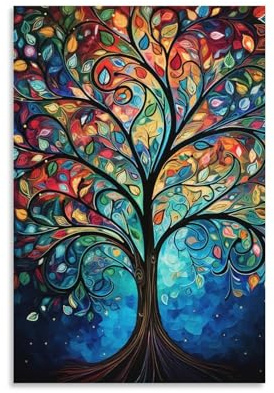 FOCCAR Glam Colorful Tree Printed Canvas Poster Abstract Nature Plant Leaves Wall Decor for Living Room Bedroom Wall Art Artwork