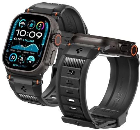 Spigen Rugged Ultra Band TPU-armband designat för Apple Watch Ultra 3/2/1 49mm, Series 11/10 46mm, Series 9/8/7/SE 45mm, 44mm – Matt Svart