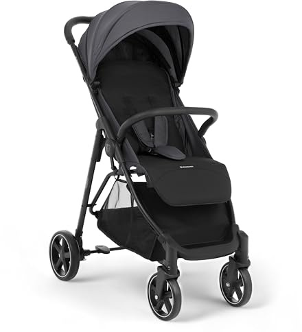 KikkaBoo ALEXA Passeggino Leggero dalla nascita fino a 22 kg, Pieghevole con una mano, Schienale reclinabile, Ruote con sospensioni, Poggiapiedi regolabile, Cintura di sicurezza a 5 punti, Grigio