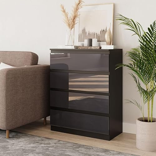 URBNLIVING Hochglanz-Nachtkommode – 90 cm hoch, 4 Schubladen, Schlafzimmerschrank mit glatter Metallschiene, moderne Kommode, Nachttisch für Schlafzimmer, Wohnzimmer, Büro, Flur