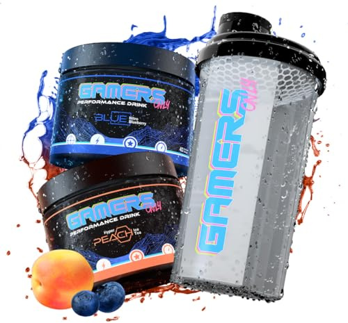 Gamers Only Gaming Booster Starter Set Deep Red Chaos Cherry & Red Funky Watermelon [MIT KOFFEIN & ZERO ZUCKER ] mit Shaker | Erhöht die Reaktionen | 125MG Koffein (Pfirsich & Heidelbeere)