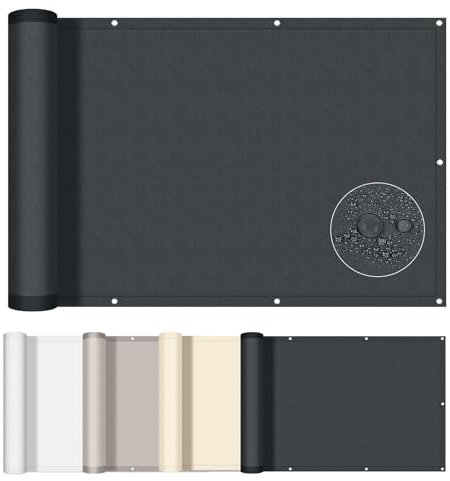 AXT SHADE Frangivisto Balcone Protezione 90x500cm Impermeabile Copri Ringhiera Balcone Privacy Frangivento Protezione UV con Occhielli e Fascetta per Esterno Terrazza-Antracite Scuro