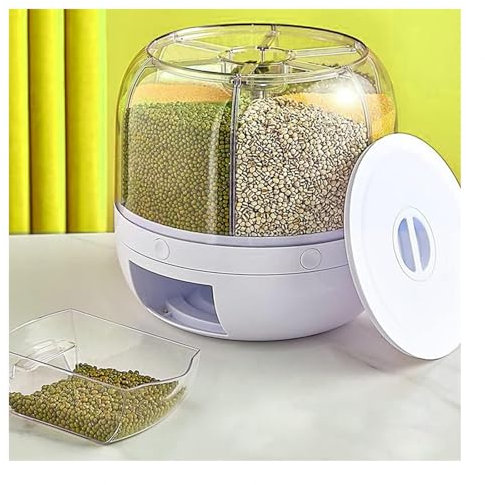 Kitchen Storage Containers Mit 6 Unterteilungen, 360° Drehbar ， Getreidespender Holen Sie Sich MüSli Mit Einem klick ， Food Dispenser Geeignet FüR Die KüChe (Kapazität 10 kg)