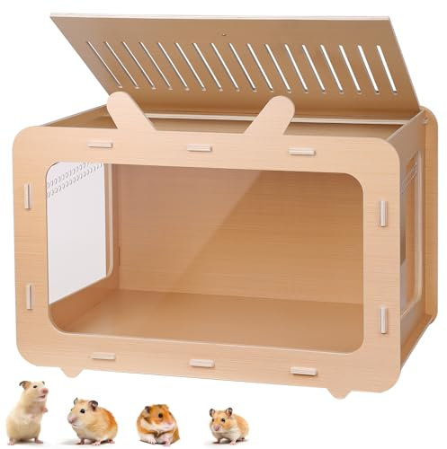 BREUAILY Grande Cage Hamster Cage pour Cochon d'Inde en Bois avec FenêTre Visible et Dessus Ouvrable Cage Transparente pour Petits Animaux Chinchilla Lapin Rongeur 80 X 51.5 X 50 cm