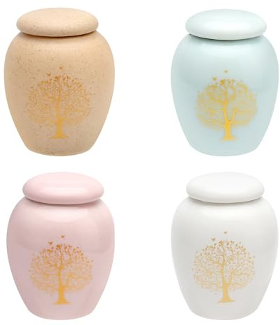 Juego de 4 Urna Cenizas Urnas Pequeñas para Cenizas Humanas Urnas | Cenizas Urna, con árbol de La Vida, Monumentos Conmemorativos, para El Almacenamiento Seguro, Cenizas