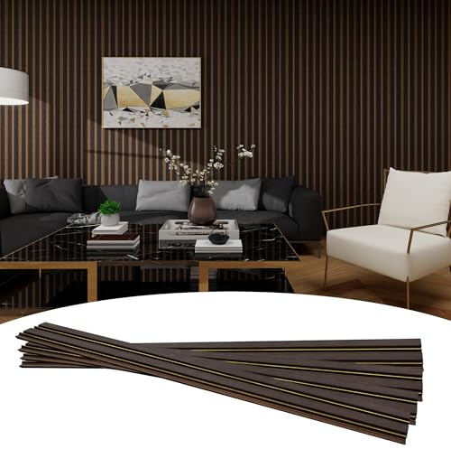 3D Textured Wood Slat Wall Panels 16 Pack - Waterproof PS Fluted Faux Wood Paneling (43.3x4.7) Easy Adhesive Installation, Dark Walnut