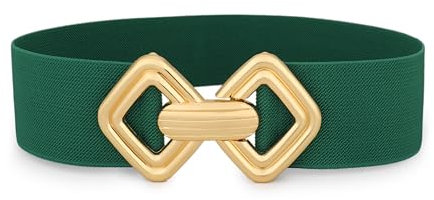 VONMELLI Damen Breiter Elastischer Gürtel Vintage Dehnbares Taillengürtel mit Retro Goldschnalle für Kleider Grün Passform Taillenumfang 83-92CM