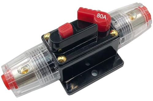 SPTSSWET KFZ Sicherungshalter 80A Inline-Leistungsschalter Reset-Sicherung 12V-24V DC für den Schutz Car Audio Solar Inverter Systemschutz von Automobil Marineboot Audiosystemen
