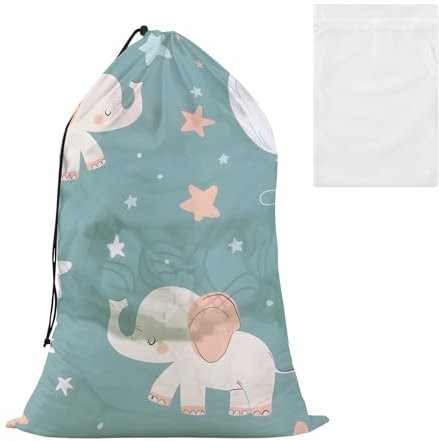 Bolsa de lavandería grande de malla con globos de elefante, organizador de ropa sucia con cierre de cordón, cesta de lavandería de 24 x 35 pulgadas