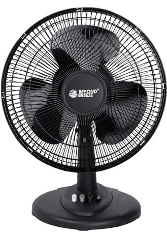 BEYOND BREEZE Oscillating Table Fan Quiet 3-Speed 12-Inch Adjustable Tilt Fan with Safety Grill, Ideal for Home, Office, Dorm, Black
