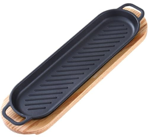 Luxylei Assiette Grésillante avec Base en Bois – Plateau À Steak en Fonte, Poêle À Fajita en Fonte Pré-assaisonnée, Poêle À Fajita Grésillante, Assiette À Steak Japonaise pour Restaurant