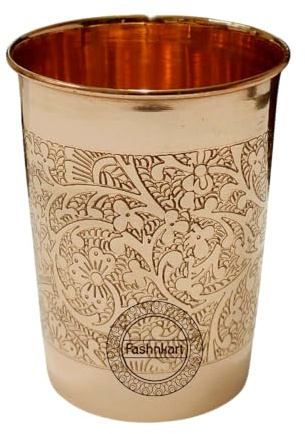 Fashnkart Reine Kupfergläser für Trinkwasser, ayurvedische Gesundheitsbecher, Kupferbecher, 10,14 oz (300 ml) (geprägt)