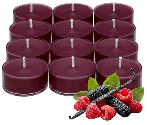 PartyLite Gift Set of 12 Universal Tea Lights, Mulberry Scented, Notes of Black Currant, Sweet BlackBerry, Juicy Mulberry & Pomegranate, 4-6 Hour Burn Time, Luxurious & Rich, Perfect for Gifting