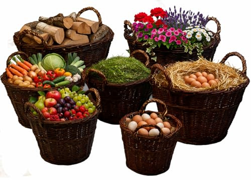 7 Größen WIKLER Gartenkorb Kartoffelkorb Kaminkorb Holzkorb Weide Kiepe Erntkorb Füllkorb (Ø55cm)