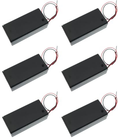 YTgilo Lot de 6 boîtiers à piles 9 V avec couvercle et interrupteur pour expériences d'étudiants avec bande LED Noir