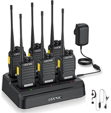 eSynic 6Pcs Professional Long Range Digital Walkie Talkies for Adults Six Way Walky Talky 2 Way Radio Upgraded Rechargeable Walkie Talkies With Earpieces & Charge Base Support 16CH & VOX Function