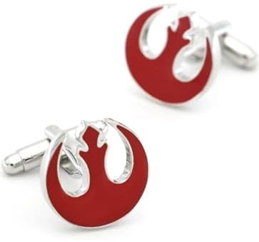 Gemelos de muñeca Rebel Alliance, símbolo rojo y plata, accesorios para camisa formal, Standard, Metal plateado Esmalte, No es una piedra preciosa