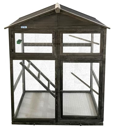 Lendo Online Volière Extérieure en Bois Traité pour Oiseaux – Cage à Oiseaux avec Toit Bitumé, Mangeoire, Perchoirs et Tiroir Amovible – Volière pour Perruches, Canaris –115x58x164 cm (Gris)