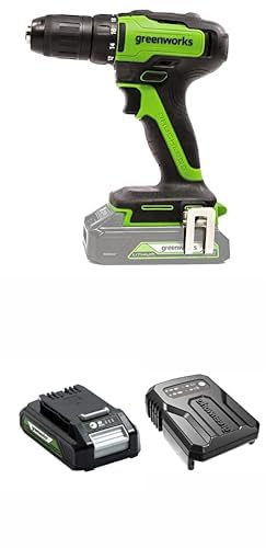 Greenworks GD24DD35 Taladro Atornillador Inalámbrico 24V, Motor Brushless, 35Nm, 2 Velocidades (0-1450rpm) + Batería 2Ah & Cargador (Garantía 3 Años)