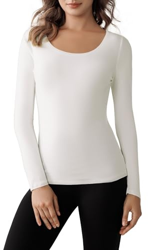 Harlamvar Women Scoop Neck Tops Long Sleeve Warm Underwear Baselayer Shirt