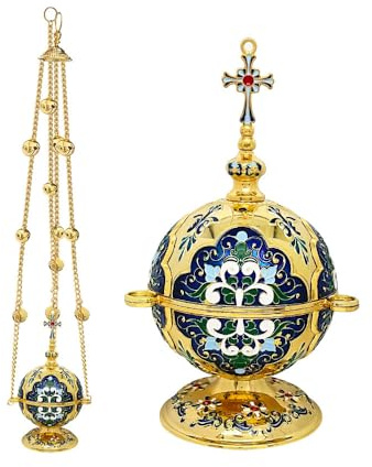 RZRHMUHN Encensoir d'église, encens orthodoxe, brûleur d'encens chrétien en alliage de zinc avec chaîne, 16,5 cm de hauteur