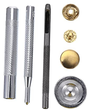 SEWACC 12 Sets Heavy Duty Leather Snap Fasteners Kit Copper Rivets for Clothing Jeans Bags Craft Projects with Tools Storage Box