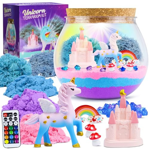 Einhorn Bastelsets für Kinder, DIY Terrarium Kit Experimentierkasten Spielzeug Geschenke für Mädchen 4 5 6 7 8-12 Jahre, Feengarten Bastelset Set, Kreatives Neuartiges Geschenkideen