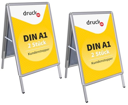 2 Stück Kundenstopper A1 - Doppelseitige Werbetafel - A-Ständer Gehwegaufsteller aus eloxiertem Aluminium - klappbarer und stabiler Plakatständer mit PVC Schutzfolie