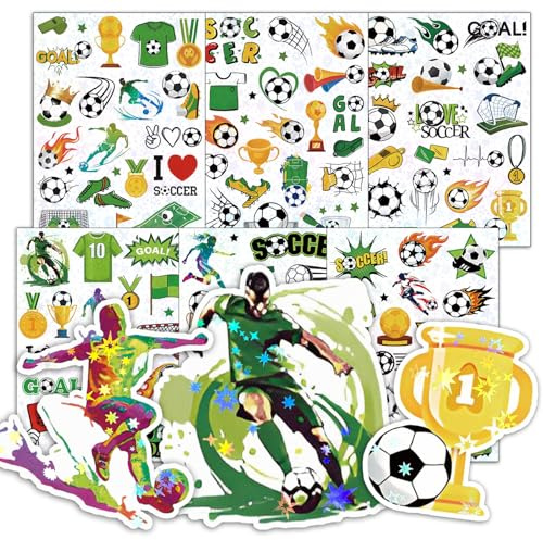 Laser Fußball Sticker Kinder, 6 Blätter Fußball Aufkleber Geschenke Jungen