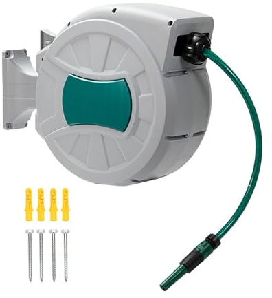 Garden Hose Reel, Wall Mounted Automatic Rewind, Multifunctional Water Drum Automatic Retractable Hose Reel Suitable for Garden, Garage, Workshop