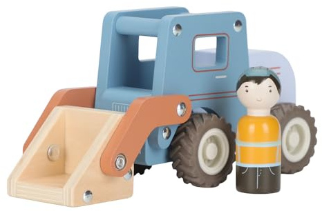 Little Dutch Bagger Bulldozer Auto mit Spielfigur Holz für Kinder - blau