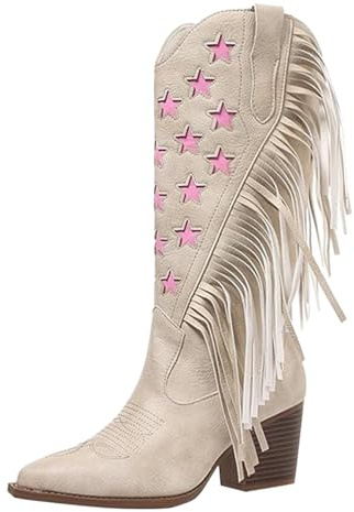 HOOUDO Stivali Equitazione Donna,Stivali Donna Invernali,Casual Western Scarpe di Media Altezza Cowboy Stivaletto con Plateau Lunghi Texani Stivaletti Traforati
