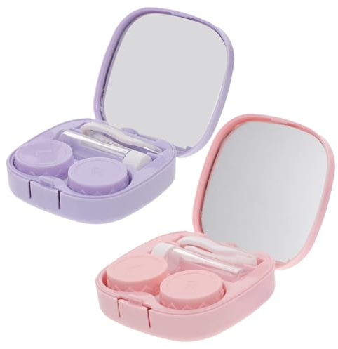 UTHCLO 2sets Contact-Lens Case Lens Box Portable Lens Storage Box for Travel Pocket Small Holder Mirror for Contacts