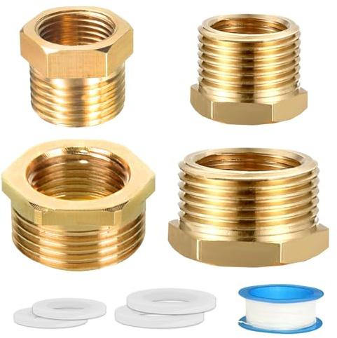 Set di Riduttori in Ottone – 4 Pezzi, 2 × G 3/4″ maschio → G 1/2″ femmina + 2 × G 1/2″ maschio → G 3/8″ femmina, Adattatori Filettati per Impianti Idraulici e Tubi da Giardino