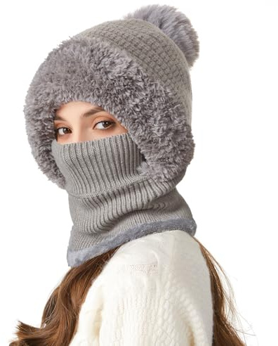 TAGVO Winter Sturmhaube Mütze Damen, Warme Balaclava Gesichtsmaske Winddichte Vollgesichtsmaske, Verstellbare Skimaske Kapuzenschal, Winter Fleecemütze für Skifahren Radfahren - Universalgröße