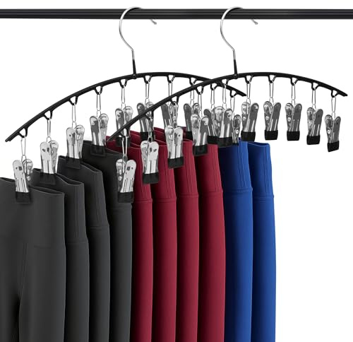 ORVAKIA Legging Hangers Space Saving Legging Organizer for Closet with 10 Clips Each, Metal Yoga Pants Hanger Holds 20 Leggings Multi Clip Pants Hangers Space Saving | 2 Pack