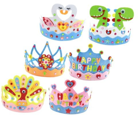 VICASKY 6 Stück Teiliges Mädchen Krone Geburtstag Party Kopfschmuck DIY Bastelset aus Hautfreundlichem Vliesstoff Leicht und Langlebig Kreative Tiara Accessoires für Geburtstagsfeier