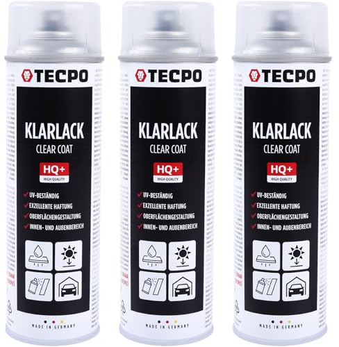 TECPO Acryllack Klarlack, 3x 500ml Sprühlack Spraydose Transparent zur dauerhaften Versieglung Schützen Fixieren für Hochglanz Deckschicht geeignet für Holz, Metall, Aluminium, Glas, Kunststoffe