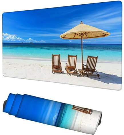 Tapis de Souris XXL 800x400x3mm Bleu Souris Gaming Chaise Longue Tapis de Bureau, Accessoire Gaming, Haute Précision et Vitesse avec Bords Cousus et Base Antidérapante, pour Bureau, Maison f-212