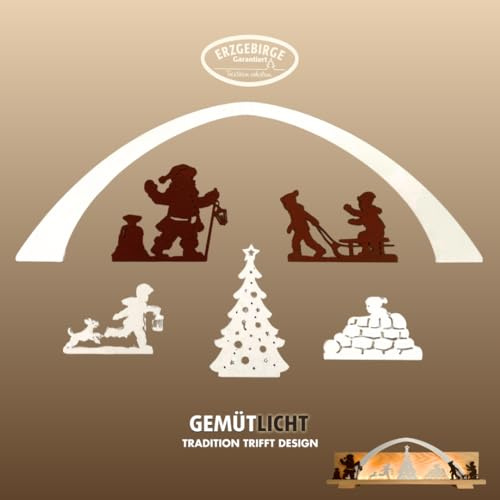 weigla - Figurenset 6 TLG. original Erzgebirge I Motiv Weihnachtsspaß im Schnee weiß/braun I Figurenset für Dekosockel I austauschbare Weihnachtsdeko mit Weihnachtsmann, Tannenbaum & Kindern